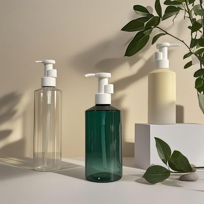 300ml-500ml زجاجة مضخة لوشن بطاقة بي تي على شكل أسطوانة للتغليف التجميلي مع طباعة شعارية قابلة للتخصيص