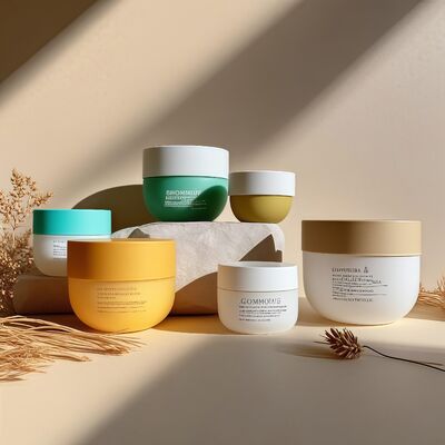 وعاء بلاستيكي من مادة البولي بروبيلين الآمنة غذائيًا مع غطاء لولبي وملصق مطبوع بالأشعة فوق البنفسجية لكريمات الوجه والجسم التجميلية بسعة 150-500 مل (عبوة تشير)