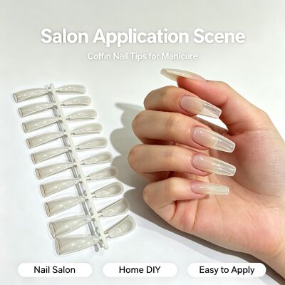 Coffin ABS Nail Tips, Clear Full Cover False Nails for Salon Nail Extension DIY Nail Art and Bulk Supply